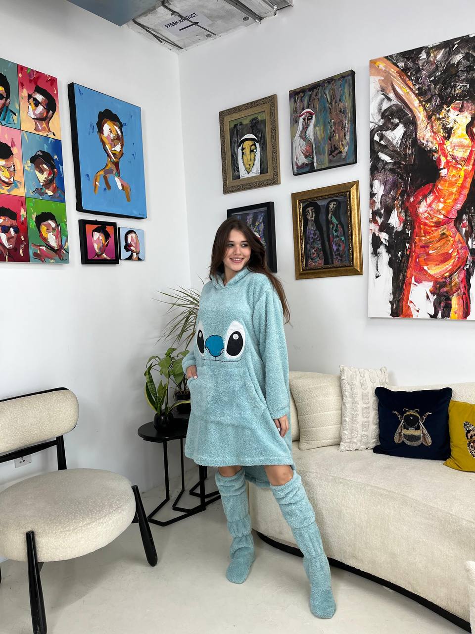 Stitch hoodie blanket with long socks