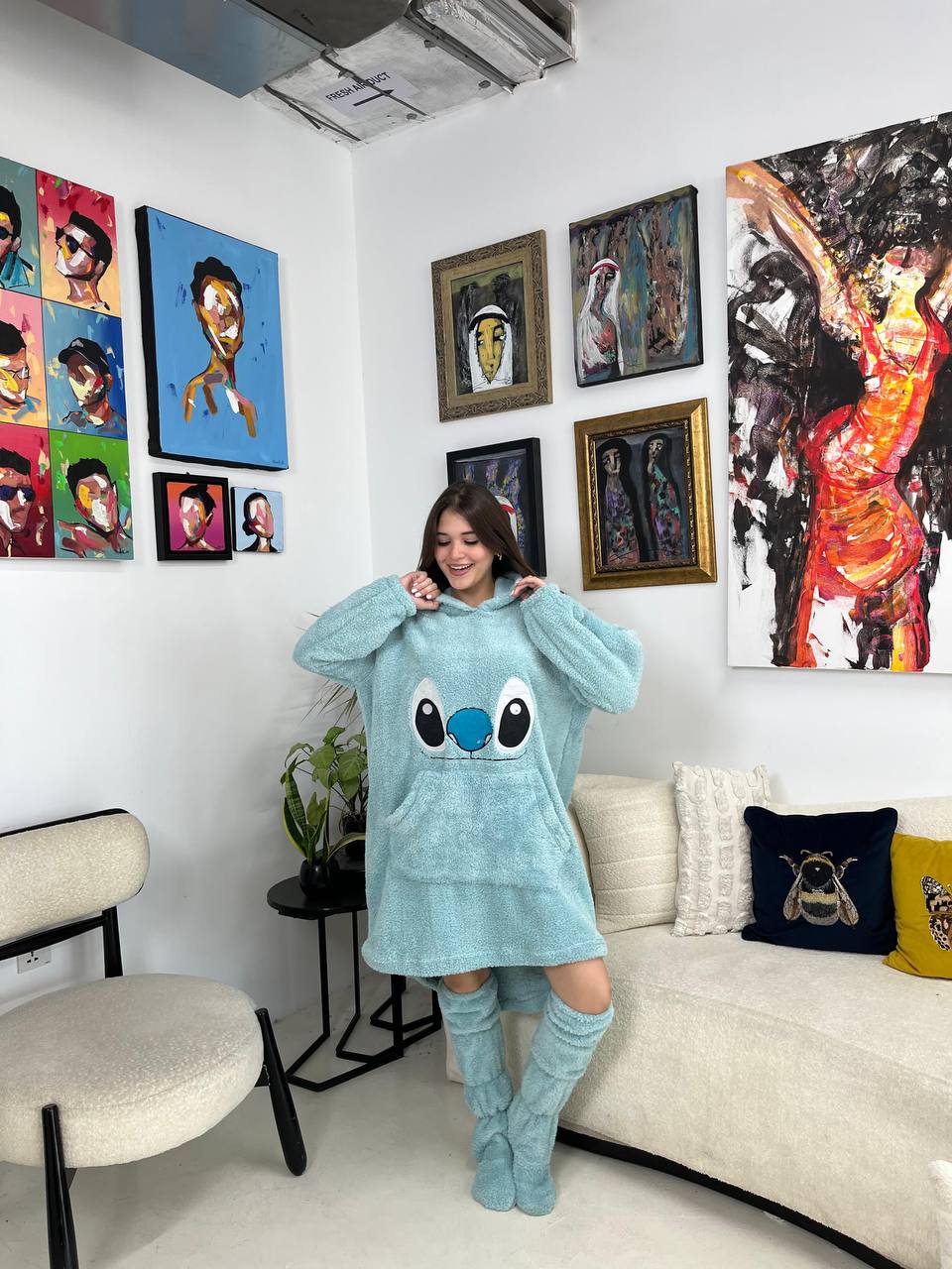 Stitch hoodie blanket with long socks