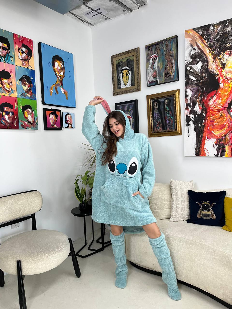 Stitch hoodie blanket with long socks