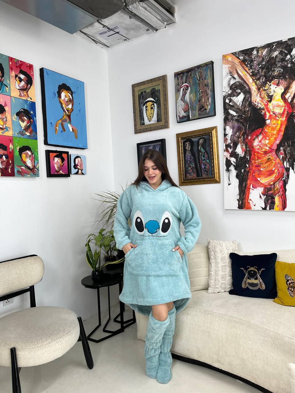 Stitch hoodie blanket with long socks