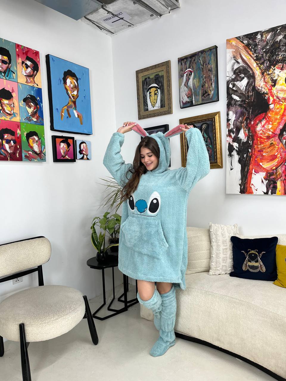 Stitch hoodie blanket with long socks