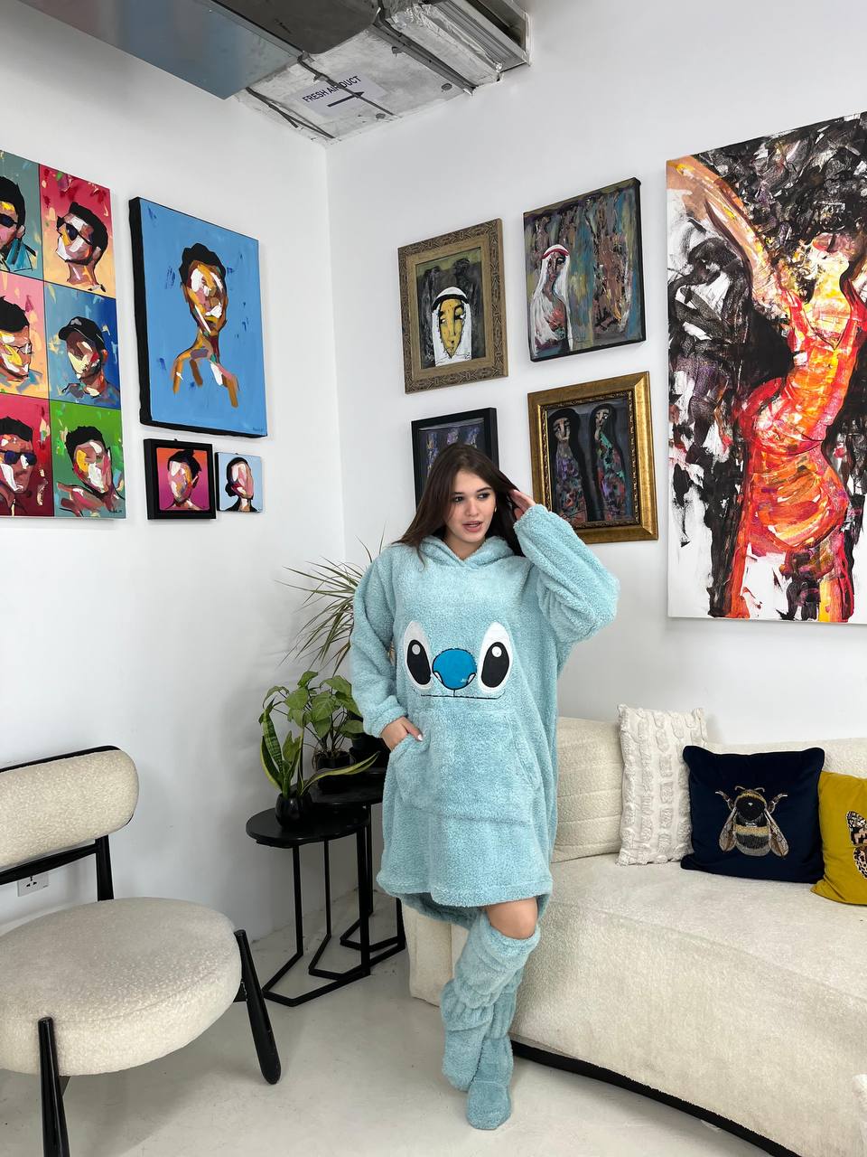 Stitch hoodie blanket with long socks