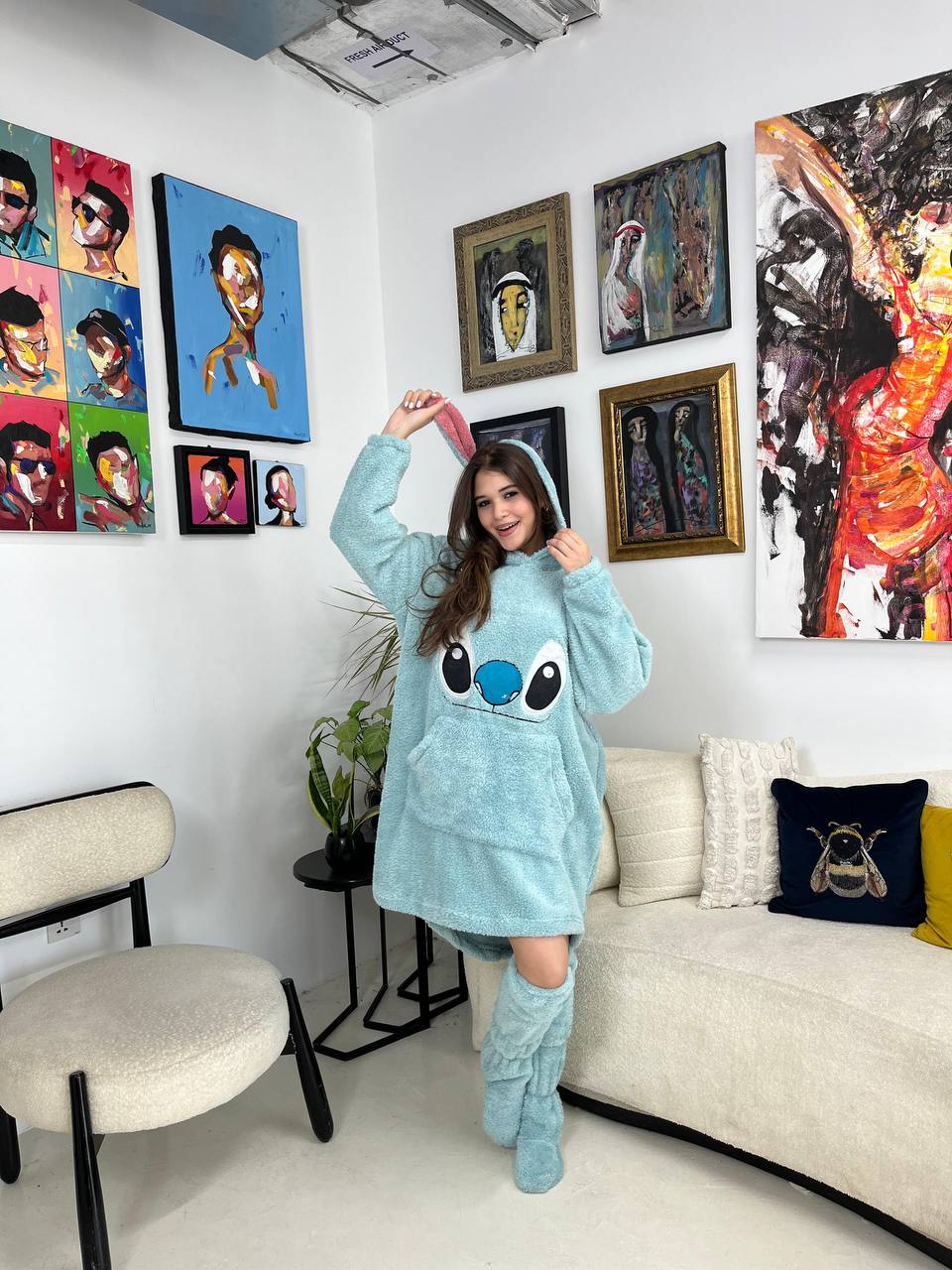 Stitch hoodie blanket with long socks